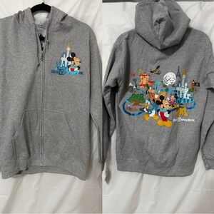 DISNEY PARKS Walt Disney World Unisex Small Gray Zip-Up Hoodie w/ Mickey Friends